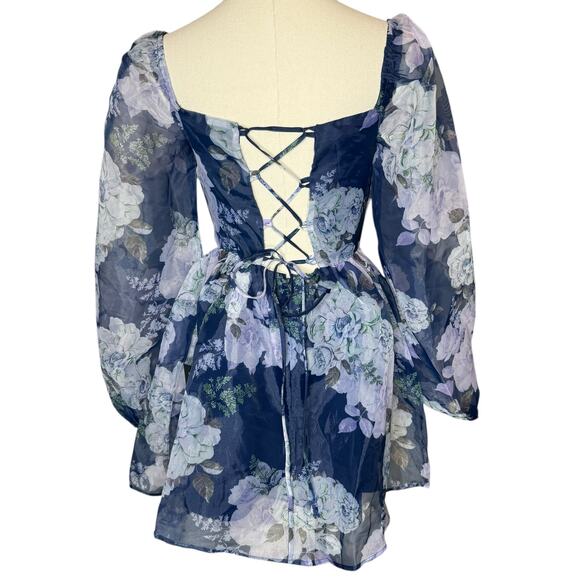 Lulu's Navy Floral Mini Dress - Picture 2 of 5